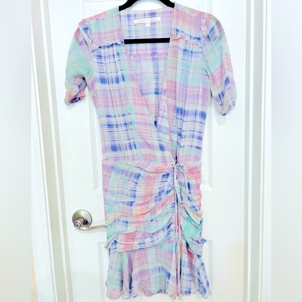 Veronica Beard Dakota Plaid Silk Mini Dress Lilac - Picture 5 of 11
